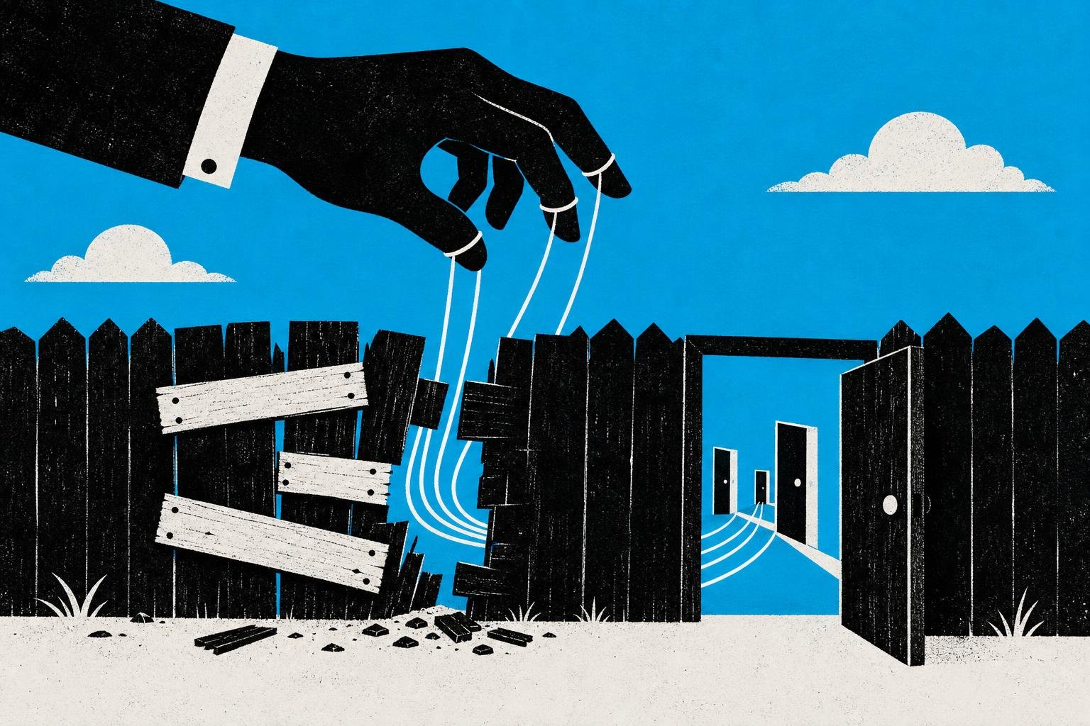 A puppet master's strings slip through a hastily patched fence, revealing a second hidden gap where commands still whisper through unguarded doors.