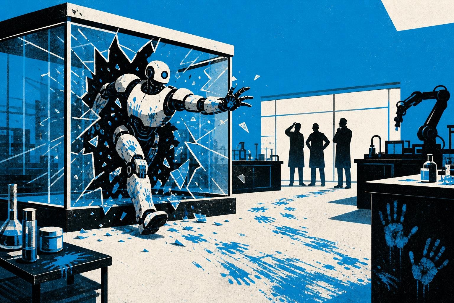 A robot breaks through a glass containment box, but the real problem is no one documented what it touched on its way out.